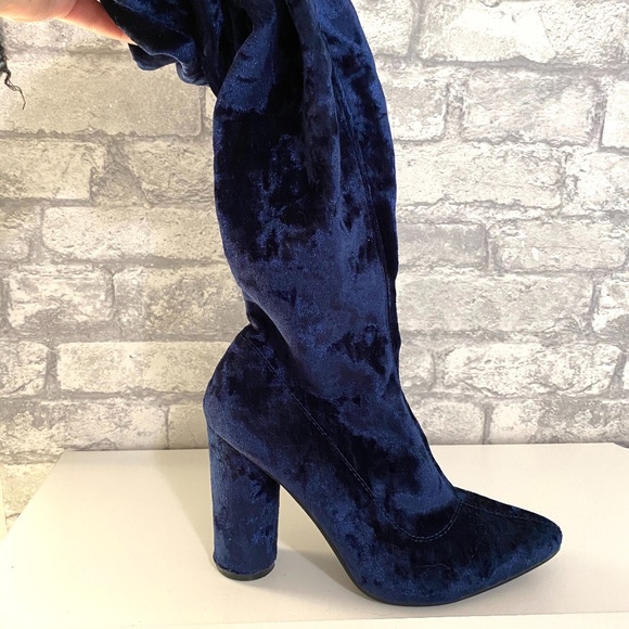 Crushed Velvet Thigh High Boots - Picture 1 of 2